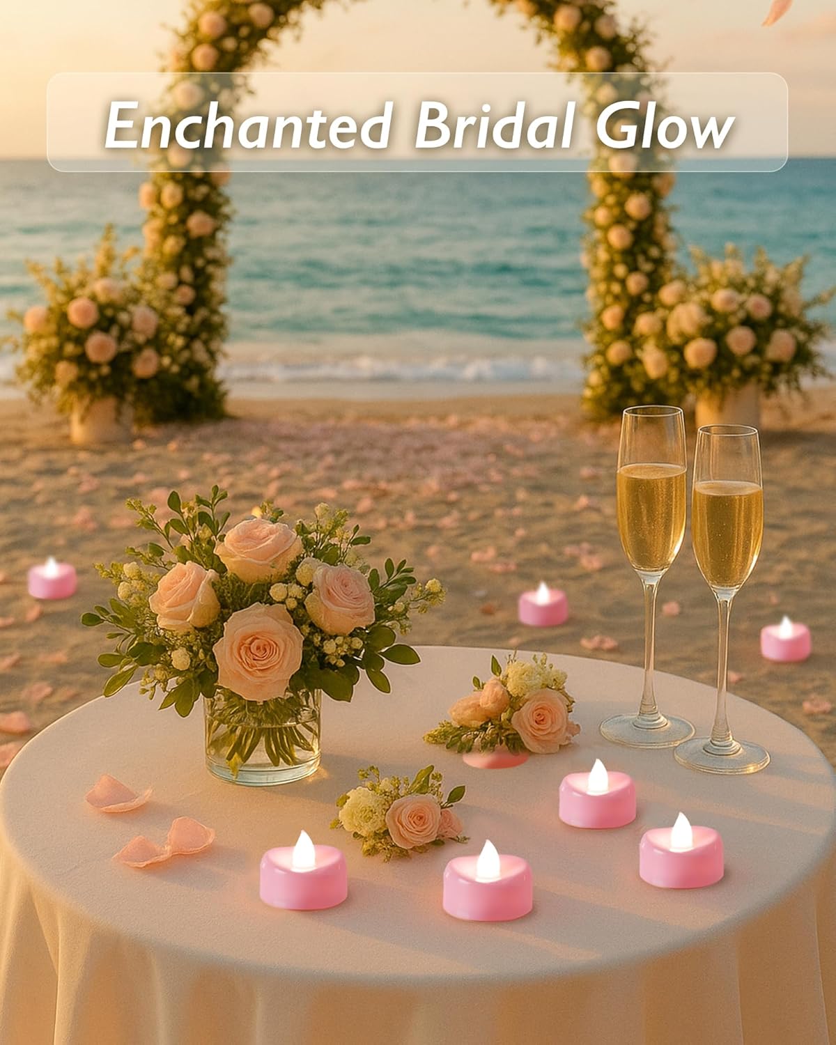 Raycare Pink LED Tea Lights Battery Operated, 200+Hour Flickering Votive Candles,Realistic Fake Flameless Tea Lights for Wedding Party Halloween Thanksgiving Christmas Decorations, 24 Pack