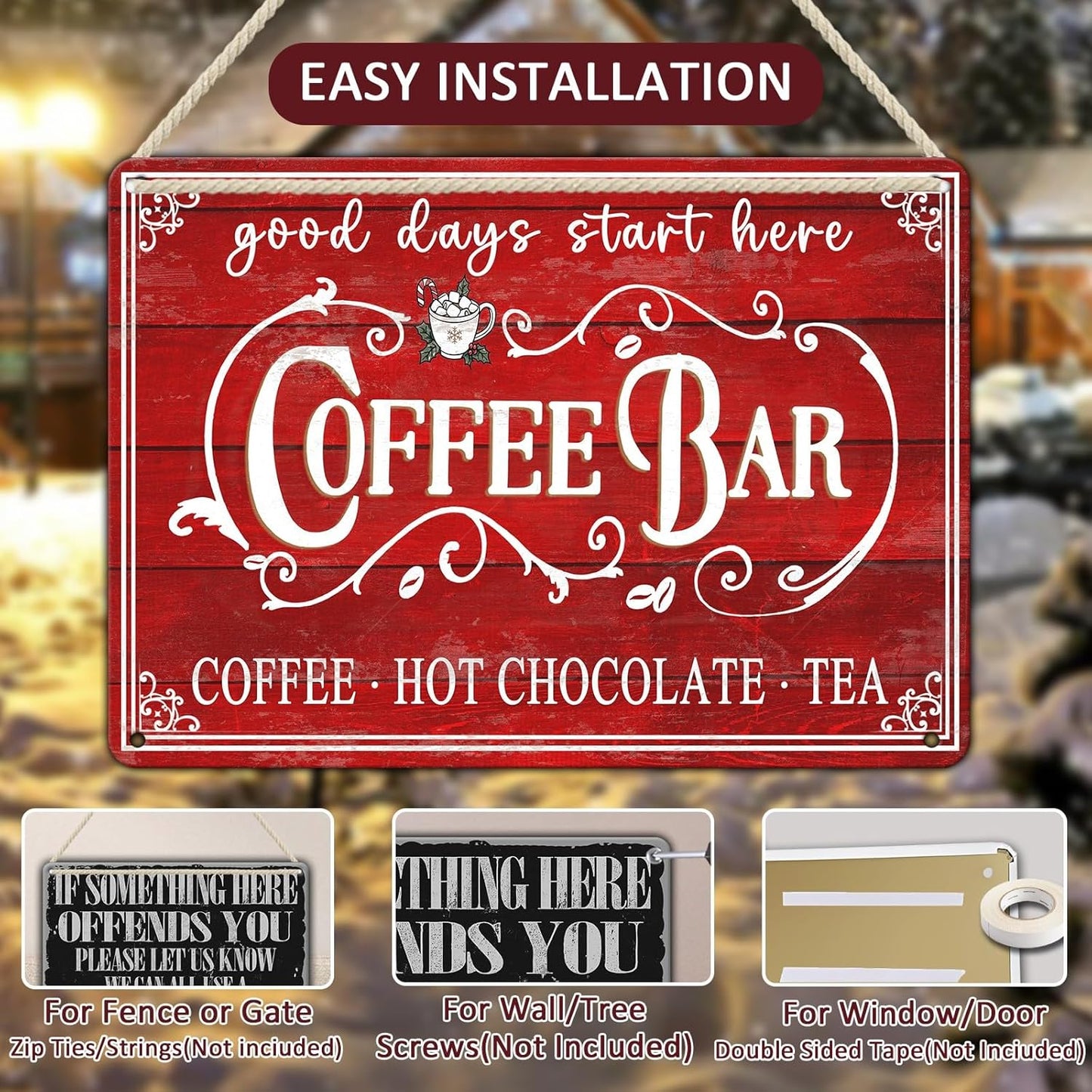 Vintage Christmas Coffee Bar Tin Sign - Kitchen Decor - Tea Bar Accessories - Hot Chocolate - Retro Tin Sign - Home Coffee Corner Decor - 12x16Inch