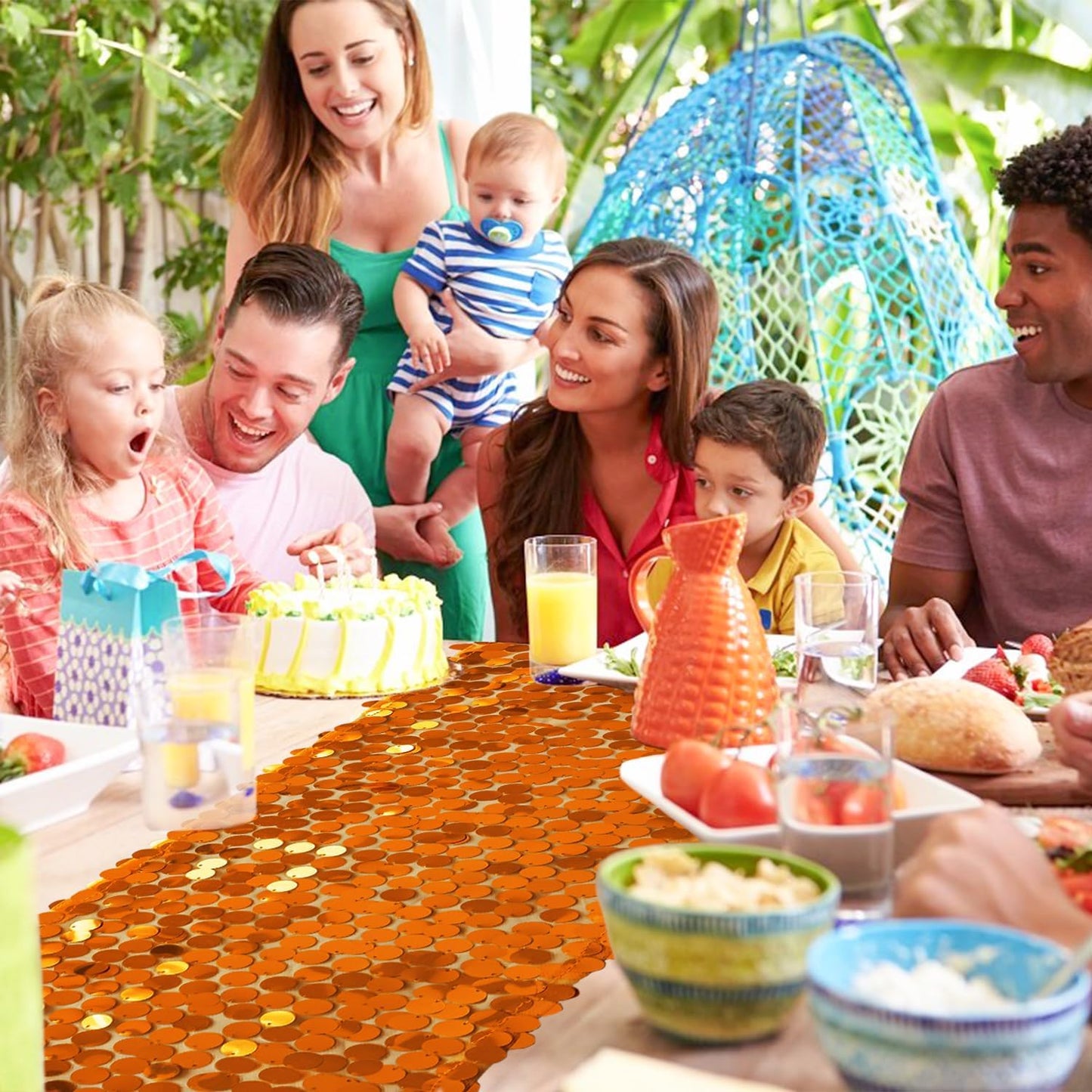 VHH Sequin Table Runner 12 x 108 inches Orange Table Runner, Glitter Runner for Party Wedding Birthday, Party Spring Easter Rustic, Birthday Supplies Decorations (1 Pack).