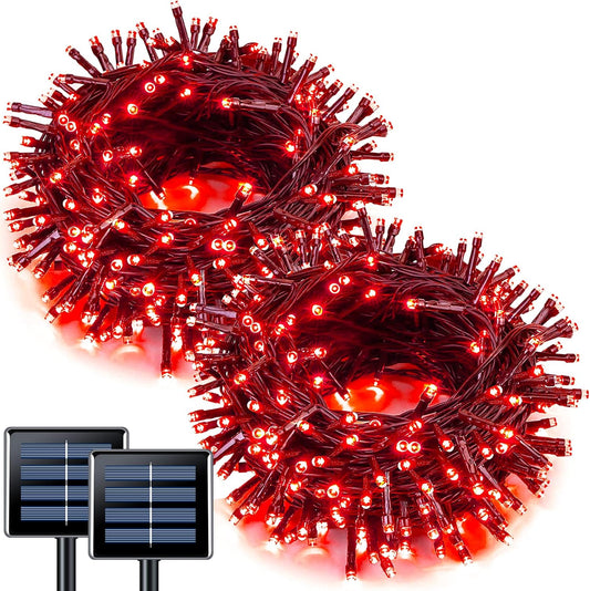 JMEXSUSS Total 200 LED Red Lights Halloween Outdoor, 2 Pack Solar Halloween Lights Outdoor Waterproof, 8 Modes Red Solar Light for Outside Christmas Tree Yard Garden Decor