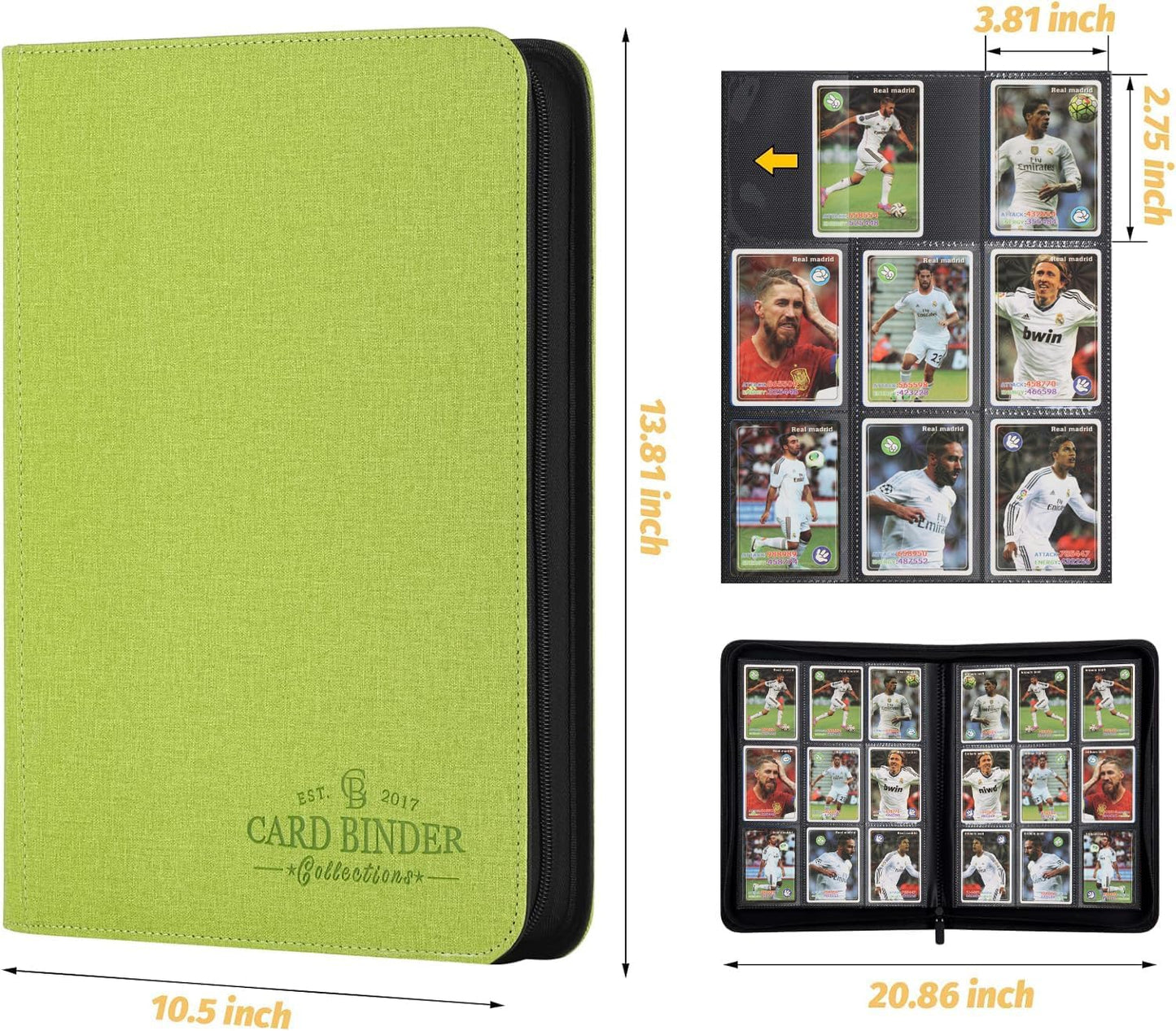 Trading Card Binder, Card Collection Binder Album Folder with 540 Side Loading Pockets, 9 Pocket Trading Card Album Folder for TGC,MTG, Baseball Cards, Yugioh(Green)