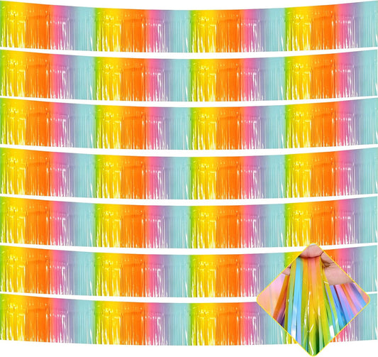 10 Pack 10 Feet Foil Fringe Garland Metallic Tinsel Streamers Banner Wall Hanging Curtain Backdrop for Parade Floats, Bachelorette, Wedding, Birthday, Easter, Carnival Party Decorations(Rainbow)