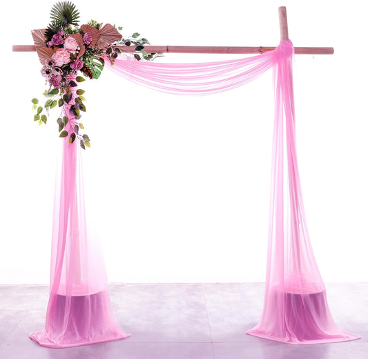 VDS Pack of 4 Panel (30 Inch X 20 Feet) Wedding Arch Draping Fabric Sheer Chiffon Fabric Drapery for Wedding Ceremony Reception Swag Backdrop Canopy Chuppah ARBO Altars Decoration (Bubblegum)