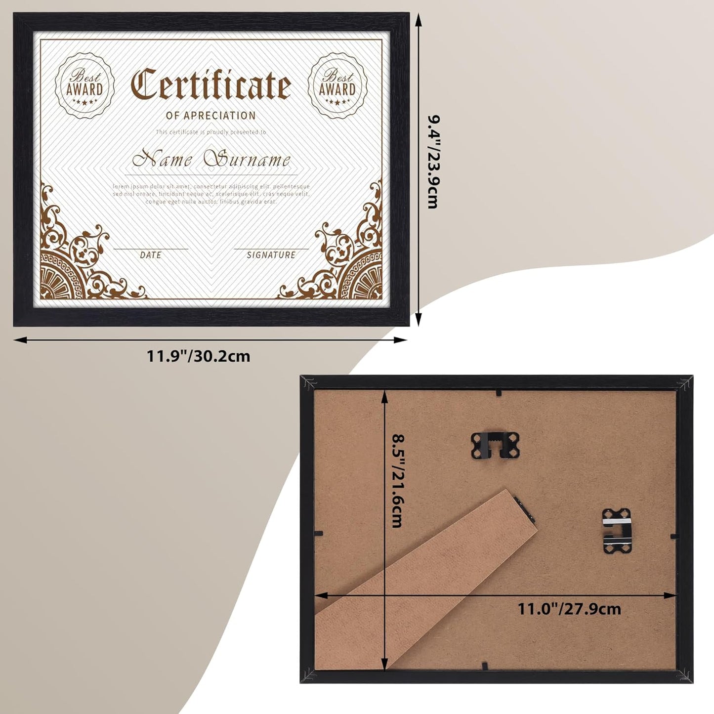 PETAFLOP Bulk Picture Frames 8.5 x 11 Certificate Document Frame Set of 18, Black Frame for Wall Tabletop Vertically and Horizontally