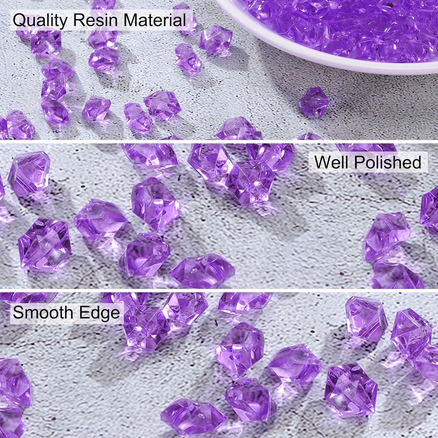 uxcell 1000pcs Fake Ice Rocks, Dazzling Clear Resin Crushed Ice Sparkling Fake Diamonds Gem Stones for Vases Fillers Table Scatter, Theme Party Favors, Purple