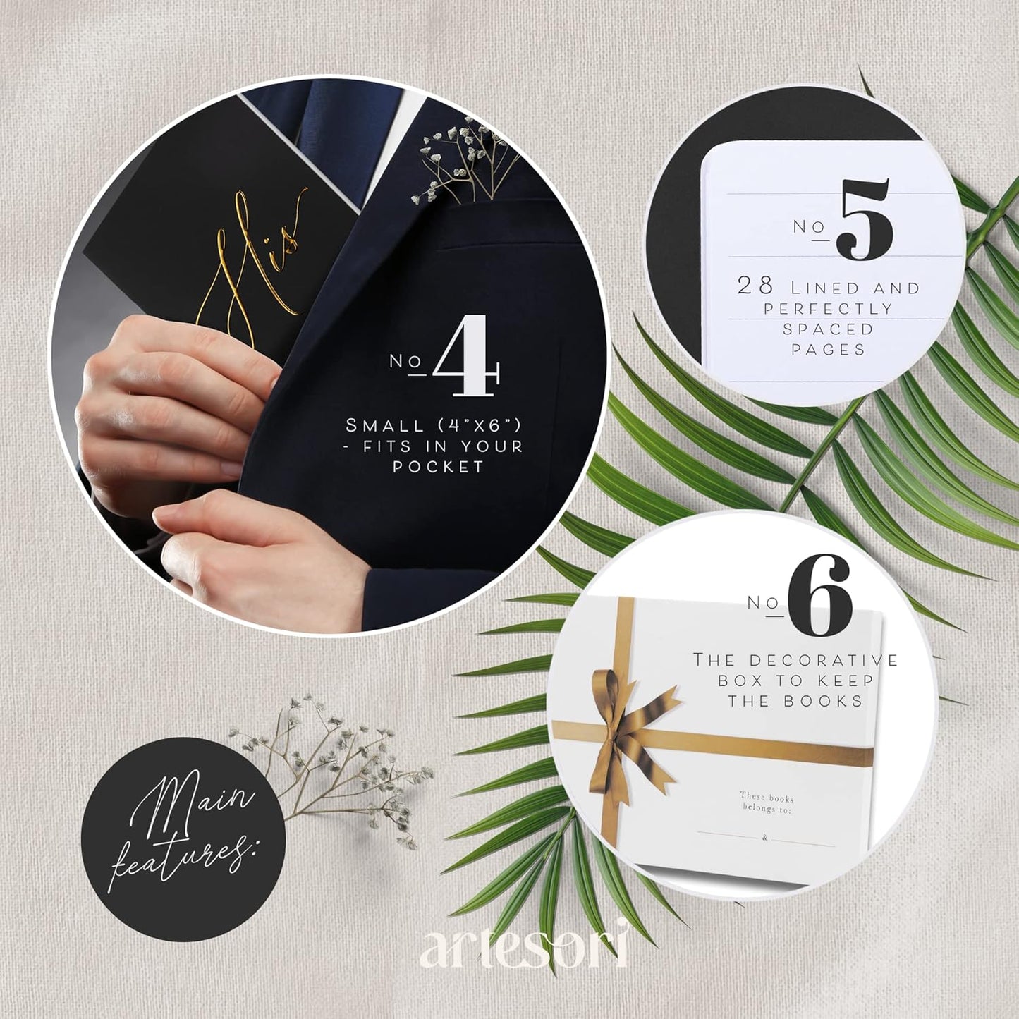 ARTESORI Premium Wedding Vow Book for Her & Him, Soft Touch, Gold Foil, 28 Lined Pages, Wedding Vow Books His and Hers, Wedding Essentials, Wedding Registry Ideas, His and Hers Gifts [Ivory & Black]