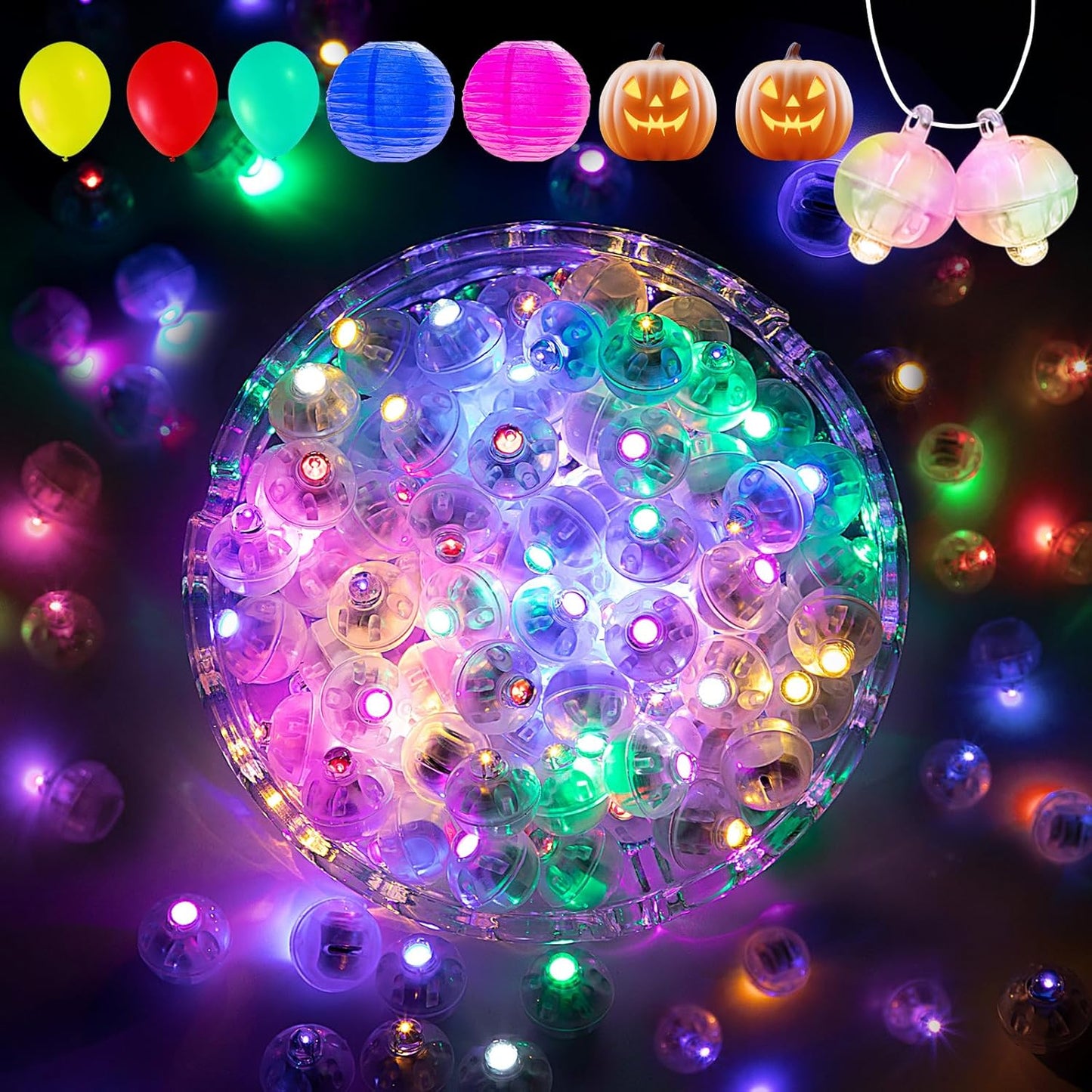 Aogist 50Pcs Balloon Lights with Hook,Long Standby Time,Waterproof Mini Light for Birthday Party Wedding Christmas Halloween Easter Decorative (Flash, Multicolor)