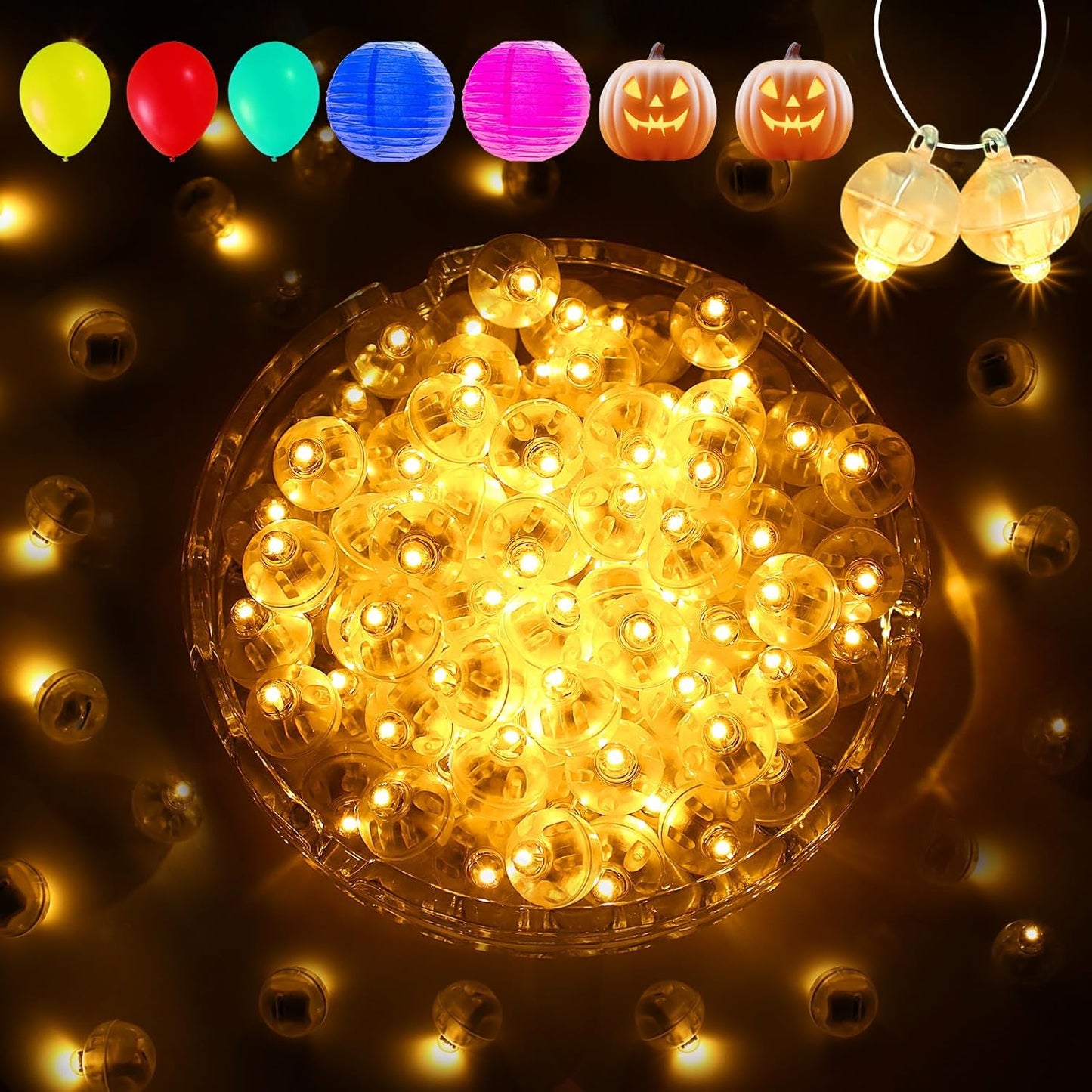 Aogist 100Pcs Yellow Balloon Lights with Hook,Long Standby Time,Waterproof Mini Light for Birthday Party Wedding Christmas Halloween Easter Decorative (Flash)