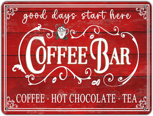 Vintage Christmas Coffee Bar Tin Sign - Kitchen Decor - Tea Bar Accessories - Hot Chocolate - Retro Tin Sign - Home Coffee Corner Decor - 12x16Inch