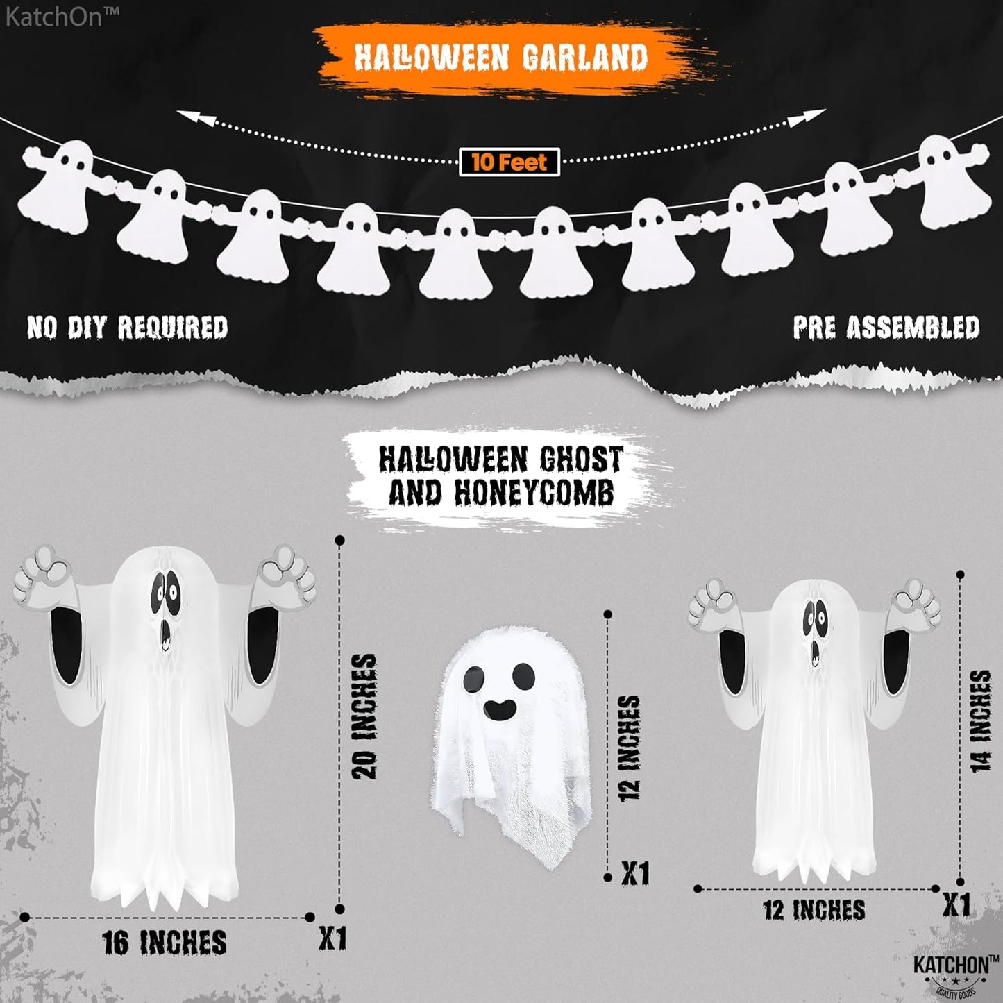 KatchOn, Hanging Ghosts Halloween Decor - Pack of 10 | Xtralarge Indoor Halloween Hanging Decorations, Ghost Garland Decorations, Paper Lanterns, Hanging Paper Fans | Spooky Hanging Decorations