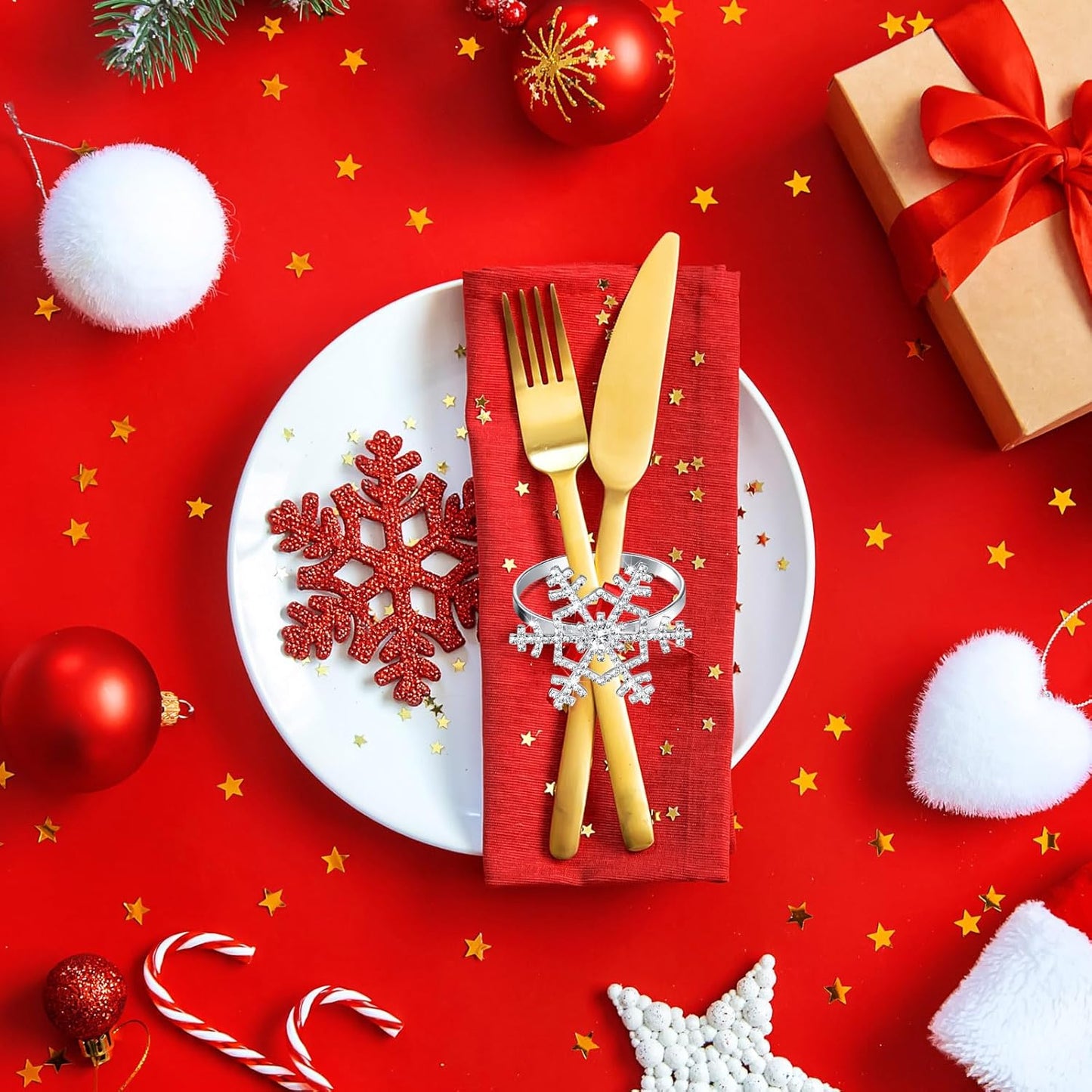 Patelai 24 Pieces Snowflake Napkin Rings Thanksgiving Christmas Napkin Holders Exquisite Household Rhinestone Napkin Rings Set for Christmas Wedding Dinner Party Table Decoration (Silver)