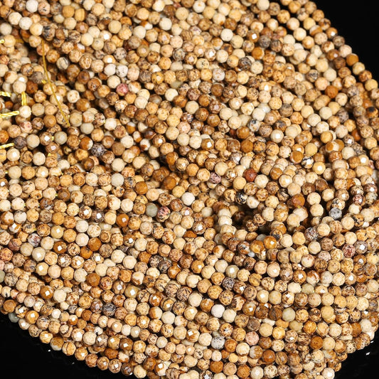 Song Xi 180pcs 2mm Natural Picture Gemstone Beads Faceted Round Loose Stone Beads for Jewelry Making