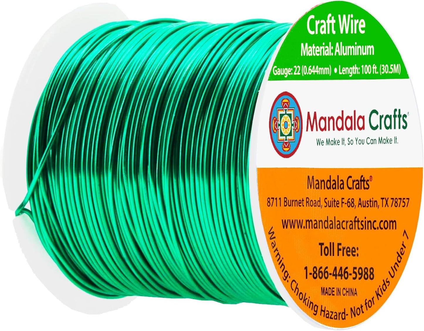 Mandala Crafts 22 Gauge Anodized Aluminum Craft Wire for Jewelry Making - 100 FT Colored Flexible Kelly Green Wire - Bendable for Bonsai Armature Crafting Sculpting
