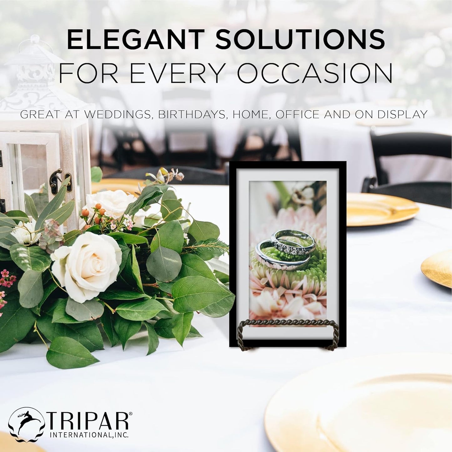 Tripar Decorative Twisted Wire Stand, Black Display (4 Inch Depth) - Tabletop Display - Handcrafted Square Edge Design for Sleek & Modern Look - Perfect for Kitchen Cookbooks, Plates, Photos & More