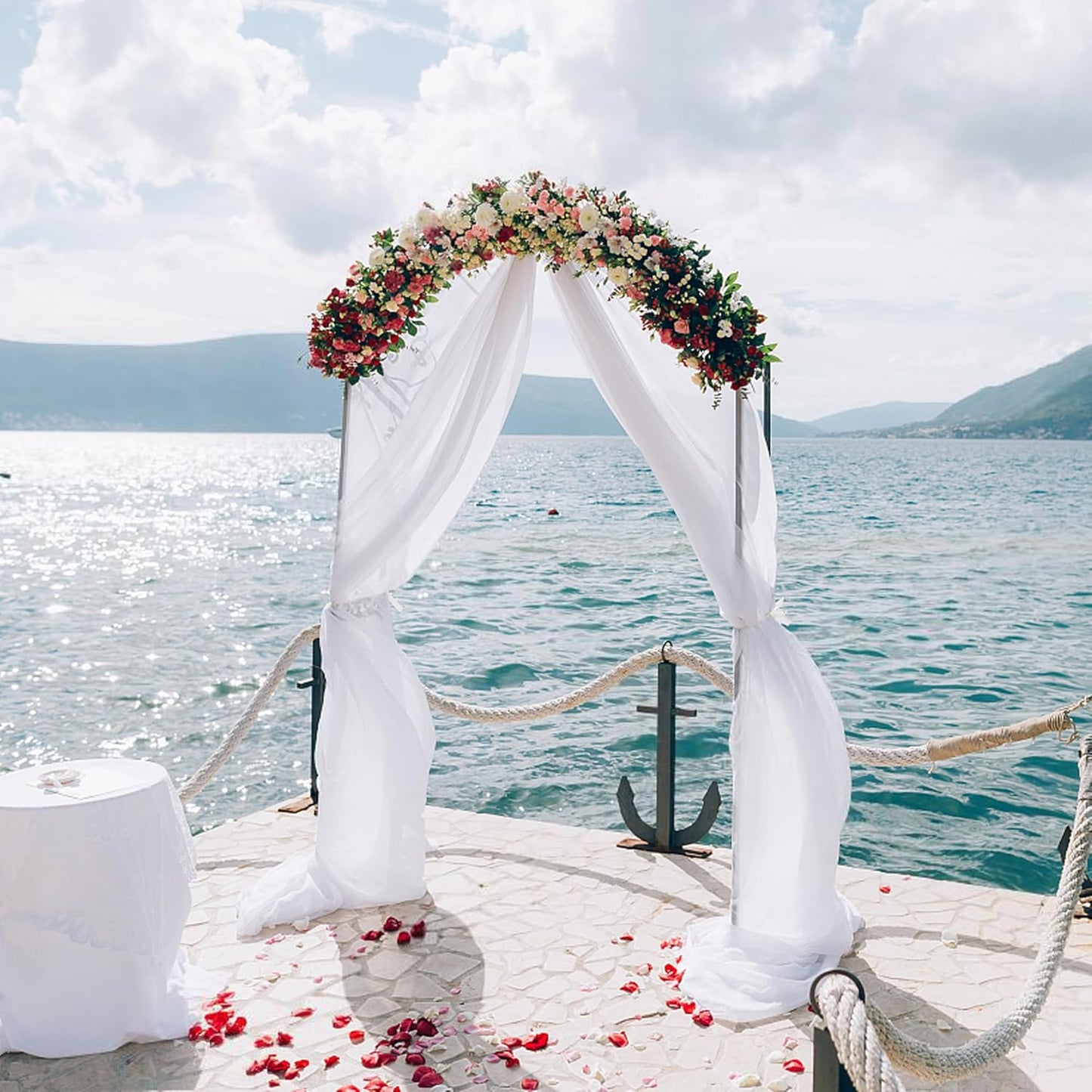 Wokceer Wedding Arch Draping Fabric 6 Panels 28.7" x 20FT White Sheer Fabric Backdrop Arch Draping for Wedding Ceremony Birthday Party Bridal Shower Decoration