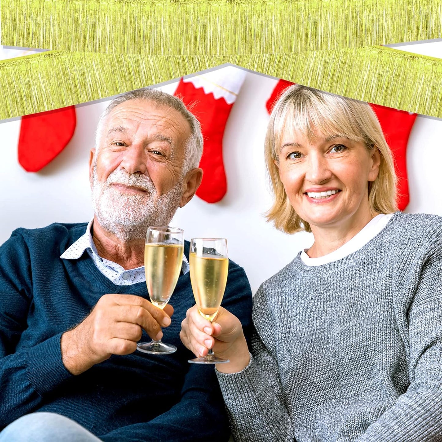 10 Pack 10 Feet Foil Fringe Garland Metallic Tinsel Streamers Banner Wall Hanging Curtain Backdrop for Parade Floats, Wedding, Disco, Birthday, Halloween, Christmas Party Decorations(Light Gold)