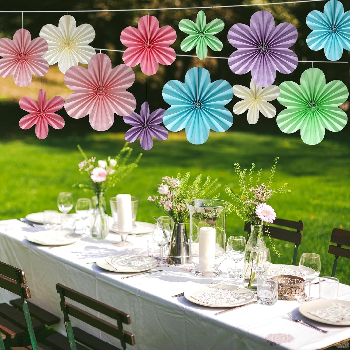 BestoFun 12 PCS Paper Flowers Fans Pastel Party Decorations Paper Flowers Decorations for Wall Girl Groovy Birthday Baby Shower Wedding Bachelorette Room Hanging Décor