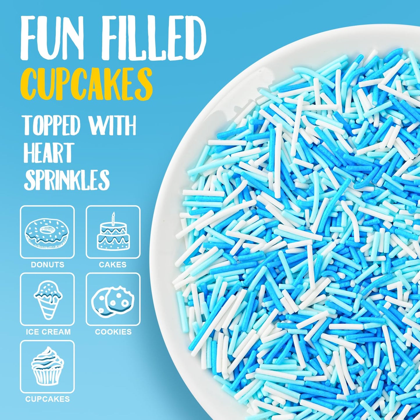 Blue and White Jimmies Sprinkles for Baking 7 oz - Winter Sprinkles for Cookies, Cakes, Cupcakes, Ice Cream, Chocolate | Perfect for Baby Shower Birthday Christmas Parties & Celebrations