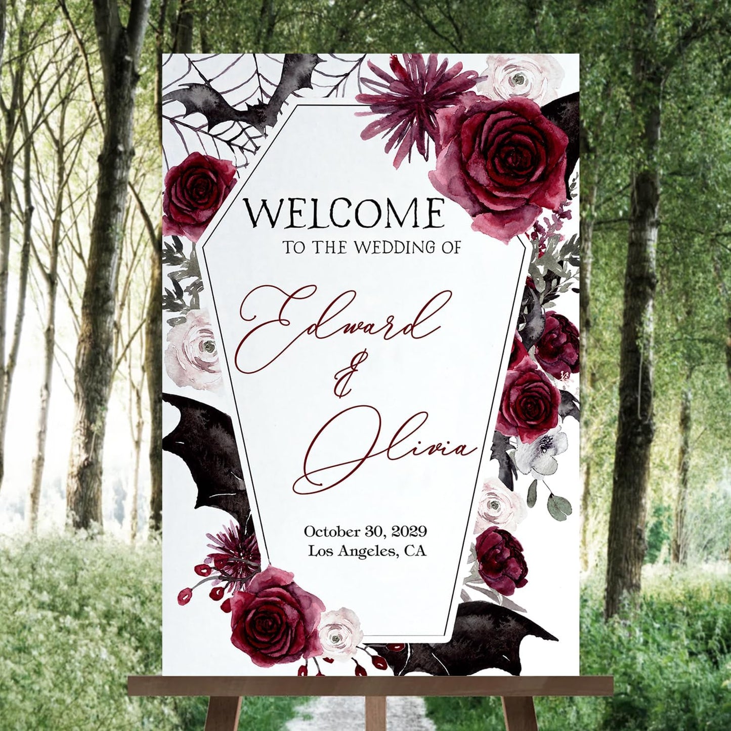 Halloween Wedding Welcome Sign, Wedding Sign, Halloween Wedding Sign, Wedding Decorations, Black Wedding Gothic Welcome Sign, Halloween Couples Shower, Welcome Wedding Sign With Stand