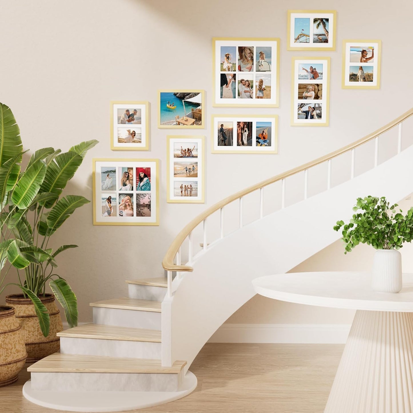 Vittanly 8x14 Picture Frames Collage, Displays 3Pcs 4x6 Pictures with Mat, Collage Picture Frame for Horizontal or Vertical Display, Gold, 1 Pack