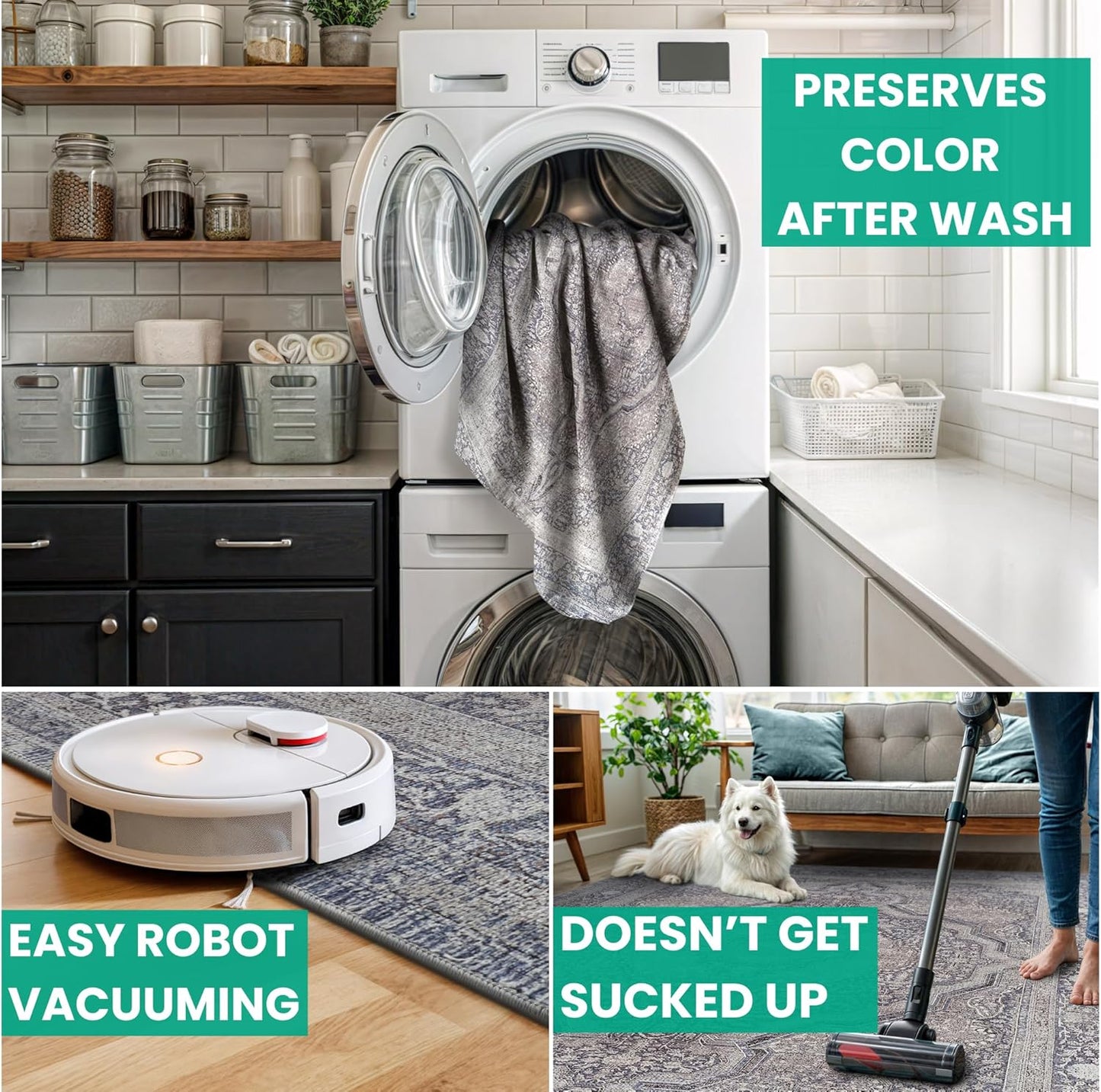 Bloom Rugs Washable Non-Slip 10 ft Runner - Blue/Steel Gray/Beige Traditional Medallion Runner for Entryway, Hallway, Bathroom, and Kitchen - Exact Size: 2.5' x 10'