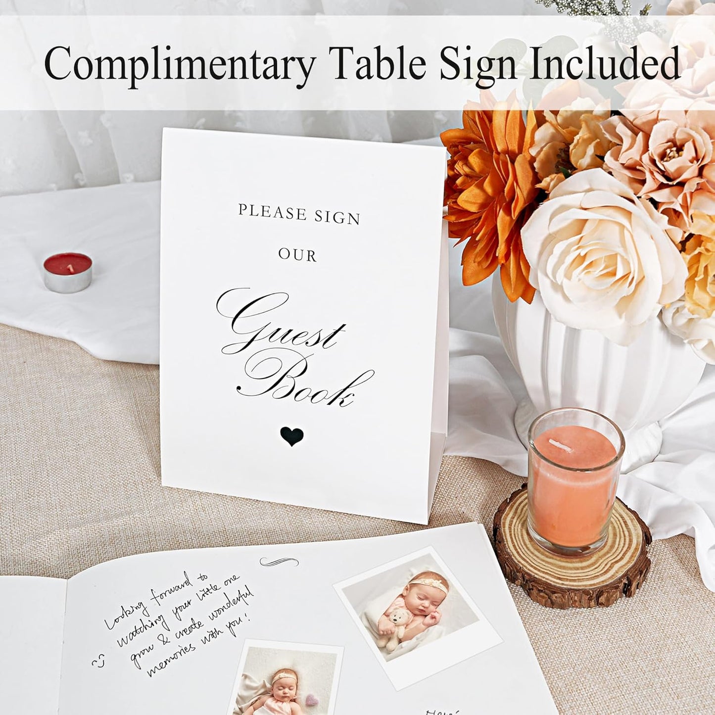 SUNEE Wedding Guest Book - Polaroid Guest Book Weddings Reception, Linen Cover 7" x 9" Guest Book for Baby Shower, Birthdays and Special Events, 100 Blank Pages for Wedding Sign in and Photos, Black