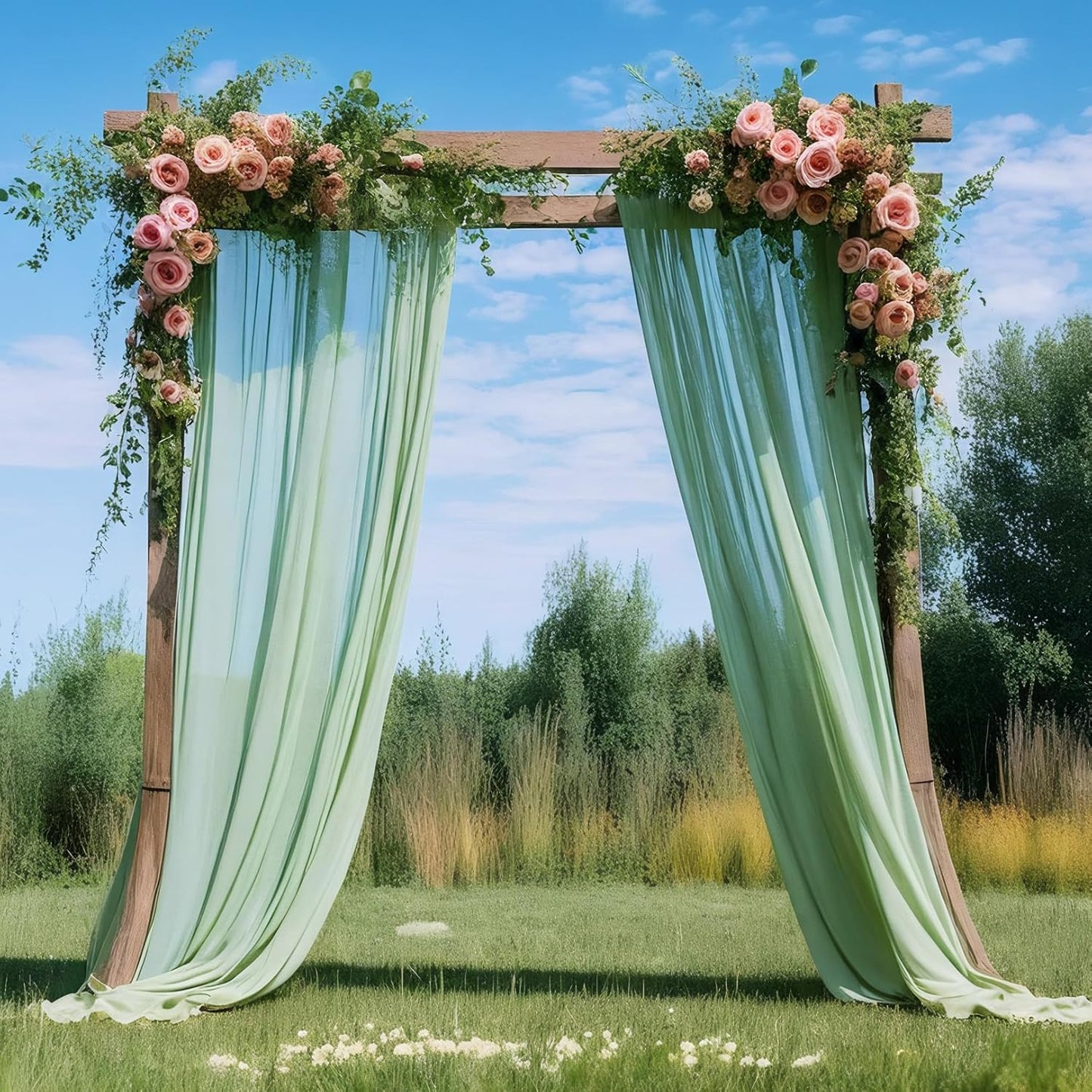 DUOBAO Chiffon Backdrop Curtains 2 Panels Photography Backdrops Drape 5ft x 8ft Voile Curtain Sage Green Collapsible Seamless Sheer Drapes for Women Party Baby Shower Birthday Photo Shoot Decorations