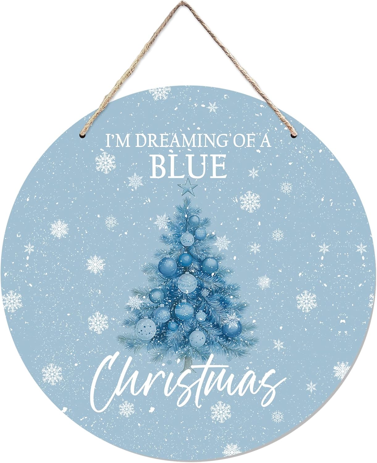 CGBHW Blue Christmas Tree Wooden Sign, Winter Holiday Theme Hanging Sign Wall Decor for Girls Room Home College, Aesthetic Christmas Xmas Snowflake Door Decor 12 x 6 Inch