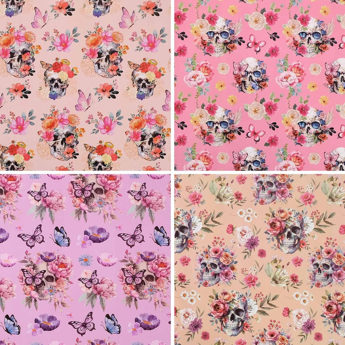 Aimyoo Gothic Wrapping Paper Rolls, 17 Inch X 16.5 Feet - 4 Rolls - Skull Floral Butterfly Design Gift Wrap Paper for Mother's Day, Birthday Bridal Shower