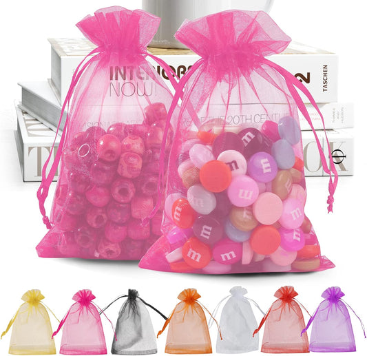 ANZNKU 50 Pack Organza Bags 4 x 6 inch Premium Sheer Drawstring Organza Bags for Candy Jewelry Party Wedding Christmas Favor Gift Bag (Pink)