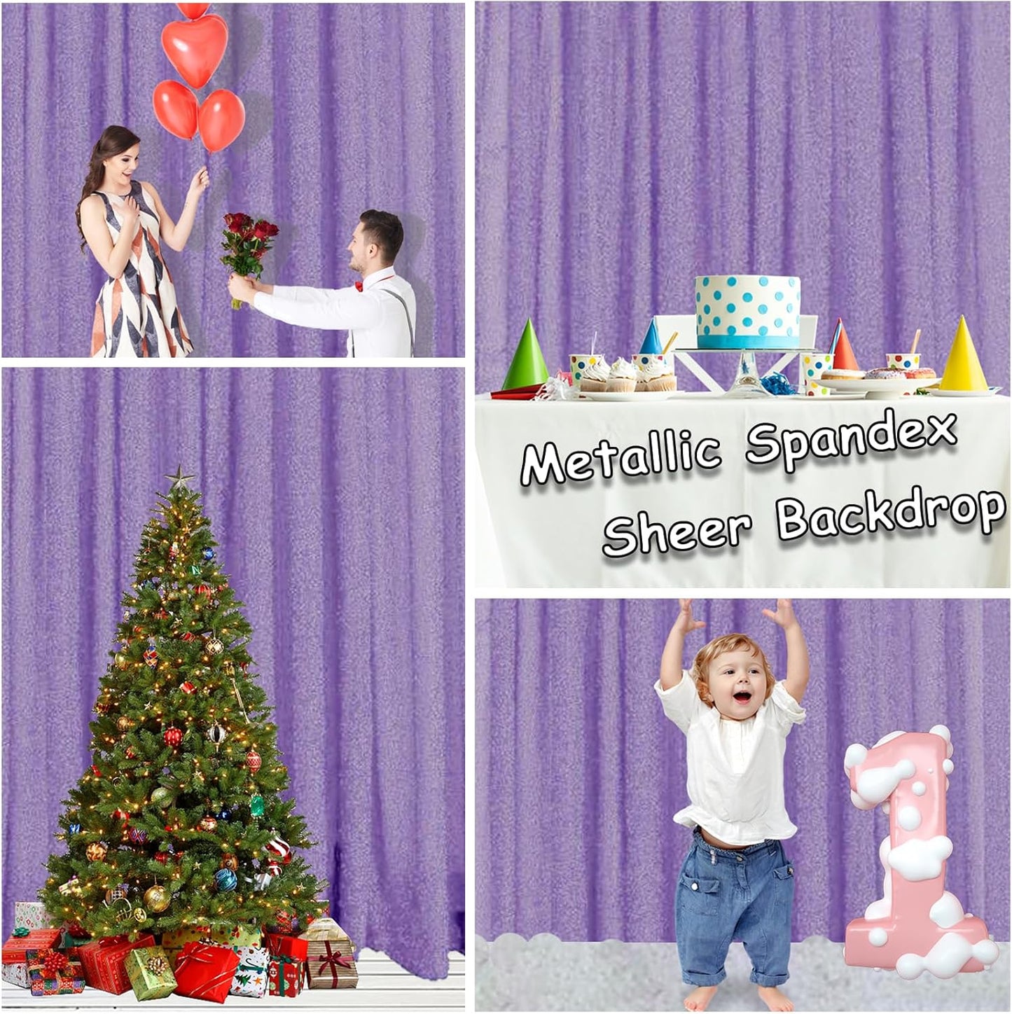 10x10FT Lavender Purple Metallic Sheer Spandex Backdrop, 1 Panel Glitter Photography Background Backdrop, Stretchy Spandex Fabric for Wedding, Party, Baby Shower, Photo Booth Decor