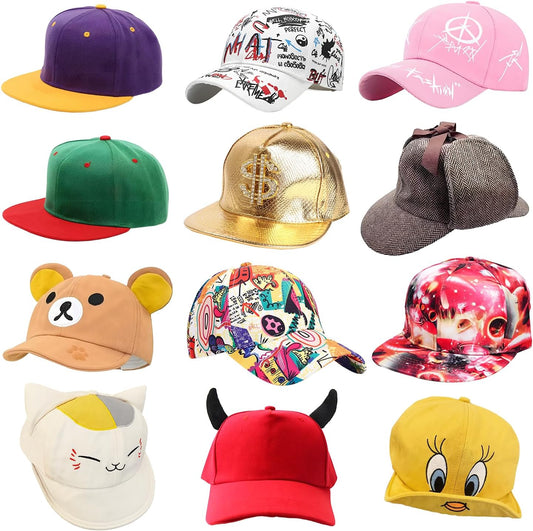 12 Assorted Pattern Funny Party Baseball Caps - Novelty Crazy Party Hats - Perfect Dress Up Costume Hats Photo Booth Props Hat for Adults Teen