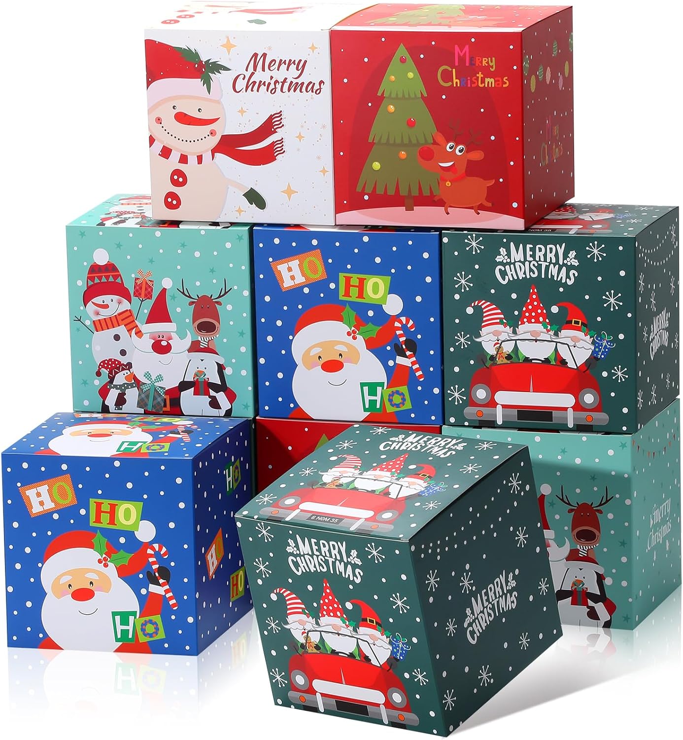 COTOPHER 20 Pcs Christmas Gift Boxes, 5" x 5" x 5" Xmas Candy Boxes for Gift Giving, Paper Treat Ornament Gift Box Decorative Christmas Goodie Box for School Home Holiday Party Favors Supplies