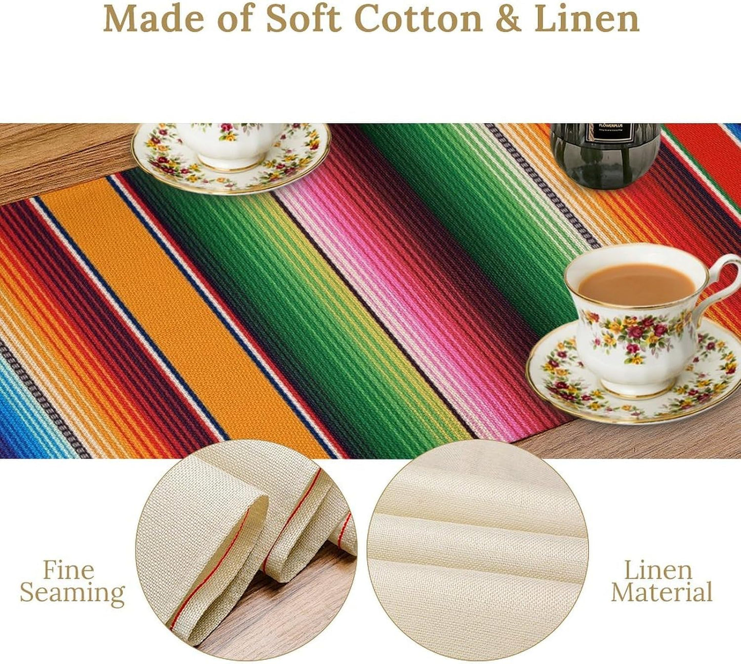 Mexican Table Runner,Colorful Stripe Art Table Runner for Kitchen Dining Table Home Party Decoration 13x120 Inch