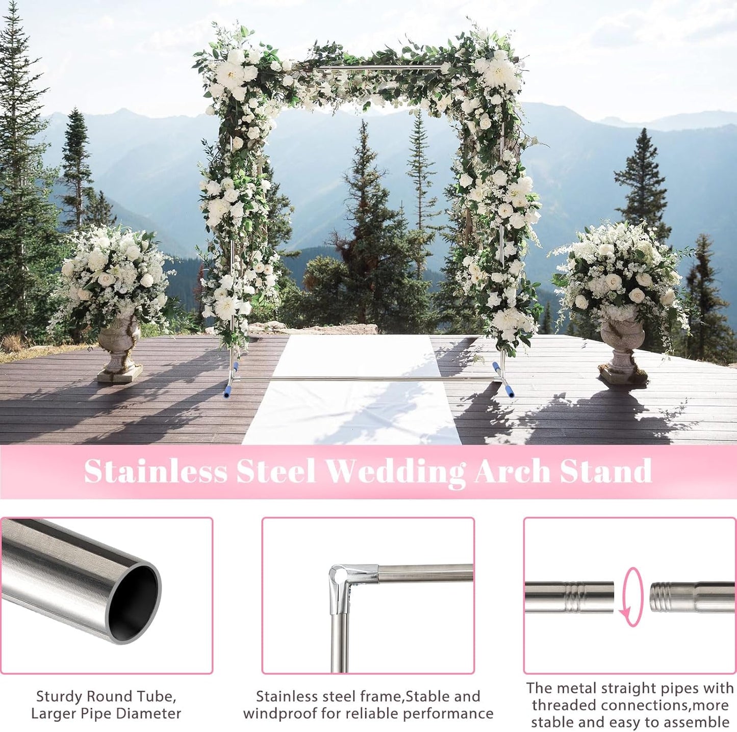 Arch Backdrop Stand,7x4 FT Metal Wedding Square Backdrop Stands for Ceremony Square Stainless Steel Backdrop Stand for Parties,Wedding,Birthday,Anniversary,Baby Shower,Garden Decoratip