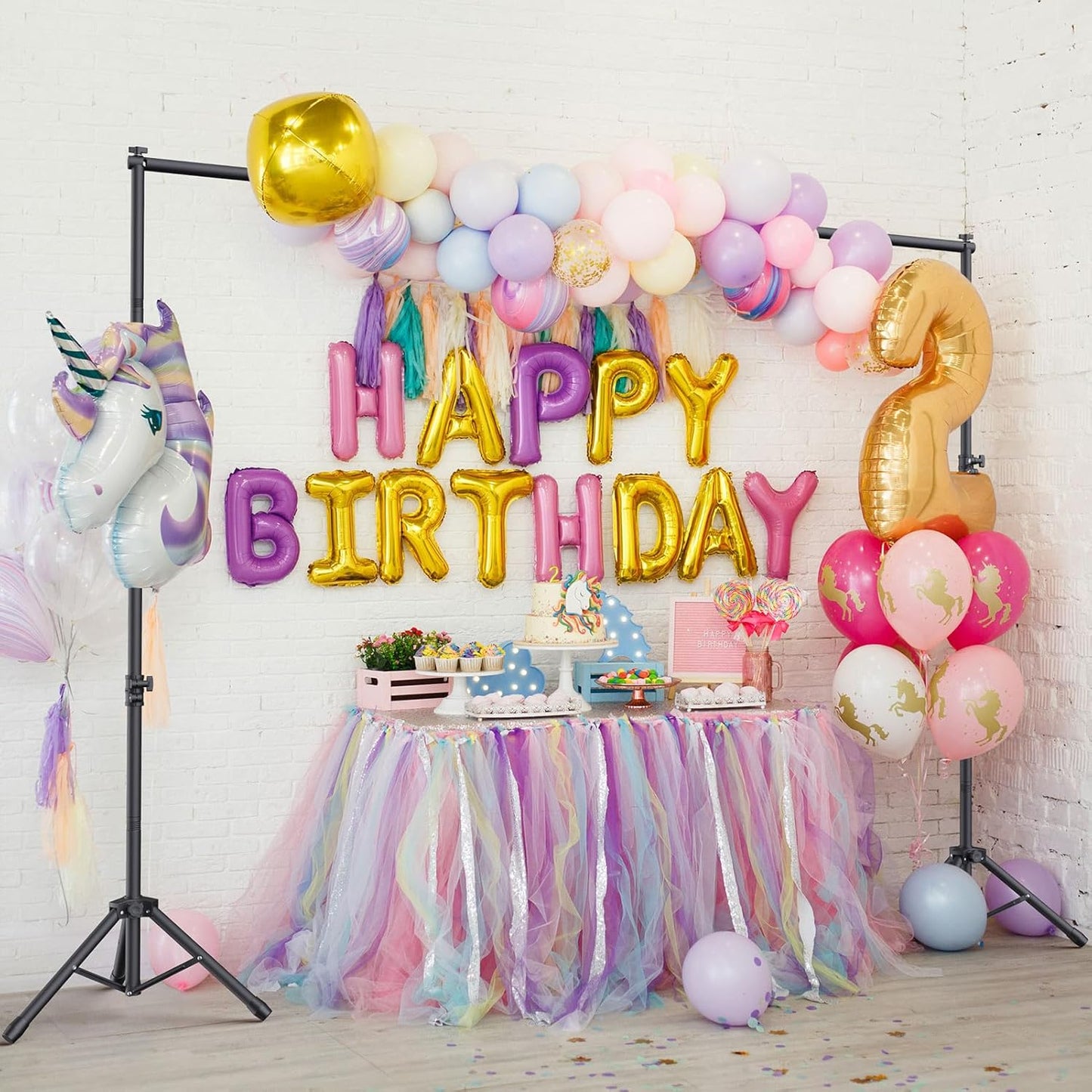 Backdrop Stand 10x7.5ft (WxH), Photo Back Drop Stand for Party, Heavy Duty Background Stand Kit with 6 Clamps and 2 Sandbags