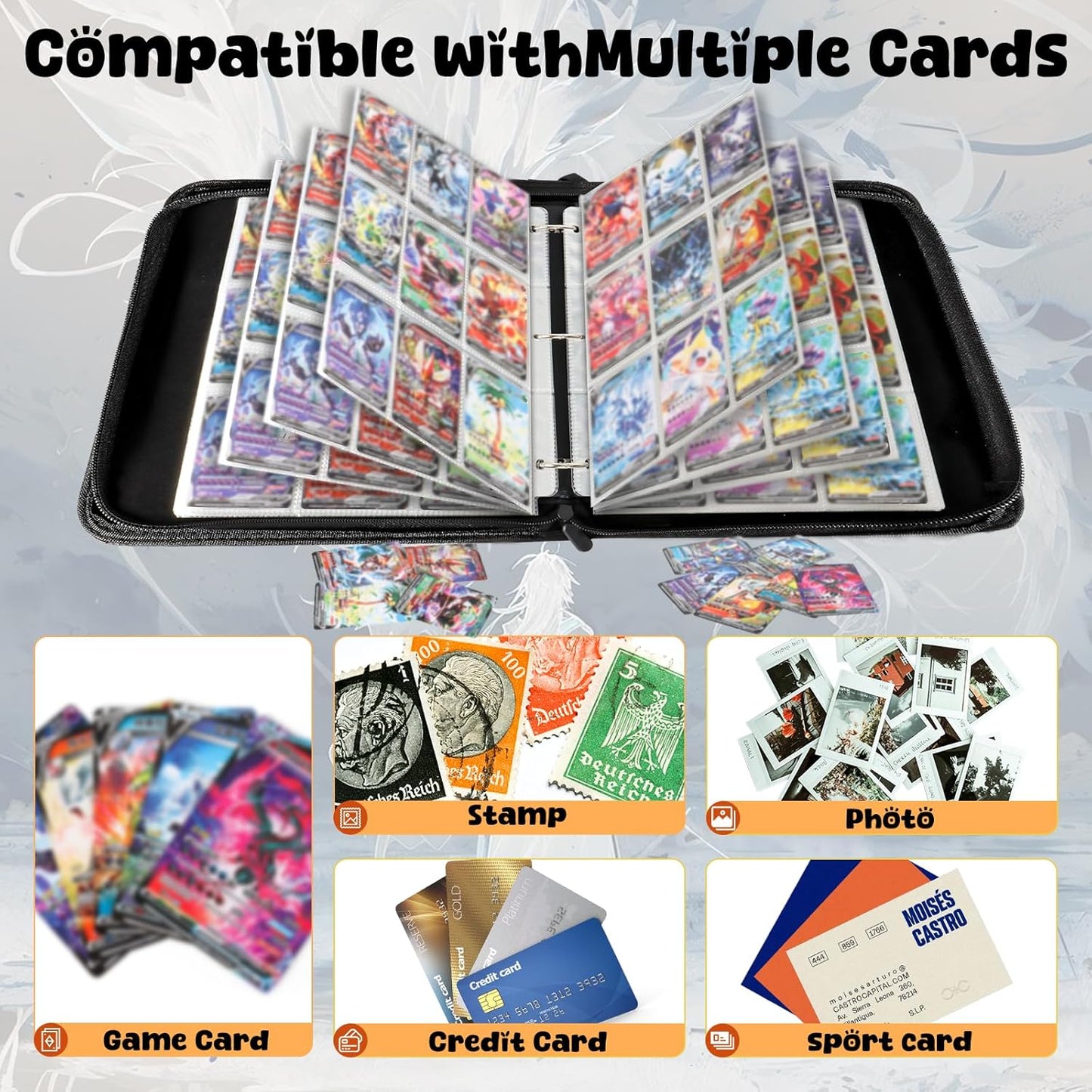 Premium Exo-Tec 4-Pocket Trading Card Binder - 400 Side Loading Pockets for TCG, Board Games & Collectibles - Durable Water-Resistant Card Album with Secure Zip Closure