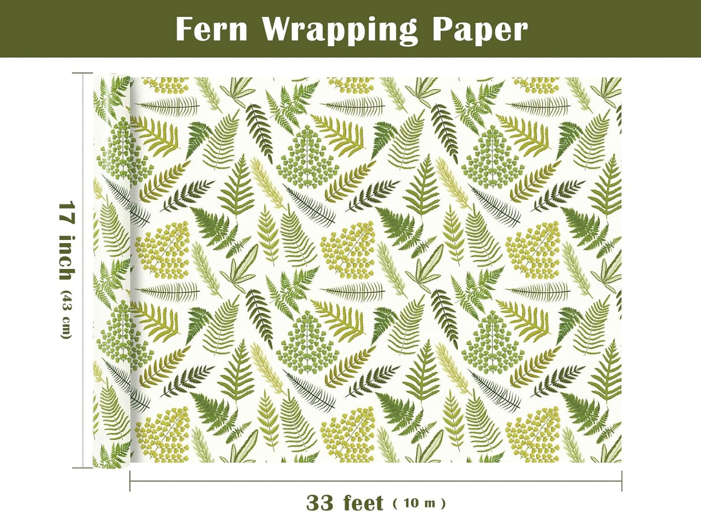 WRAPAHOLIC Fern Wrapping Paper Roll - Mini Roll - 17 Inch x 33 Feet - Woodland Fern Botanical Wrapping Paper Perfect for Birthday, Wedding, Baby Shower