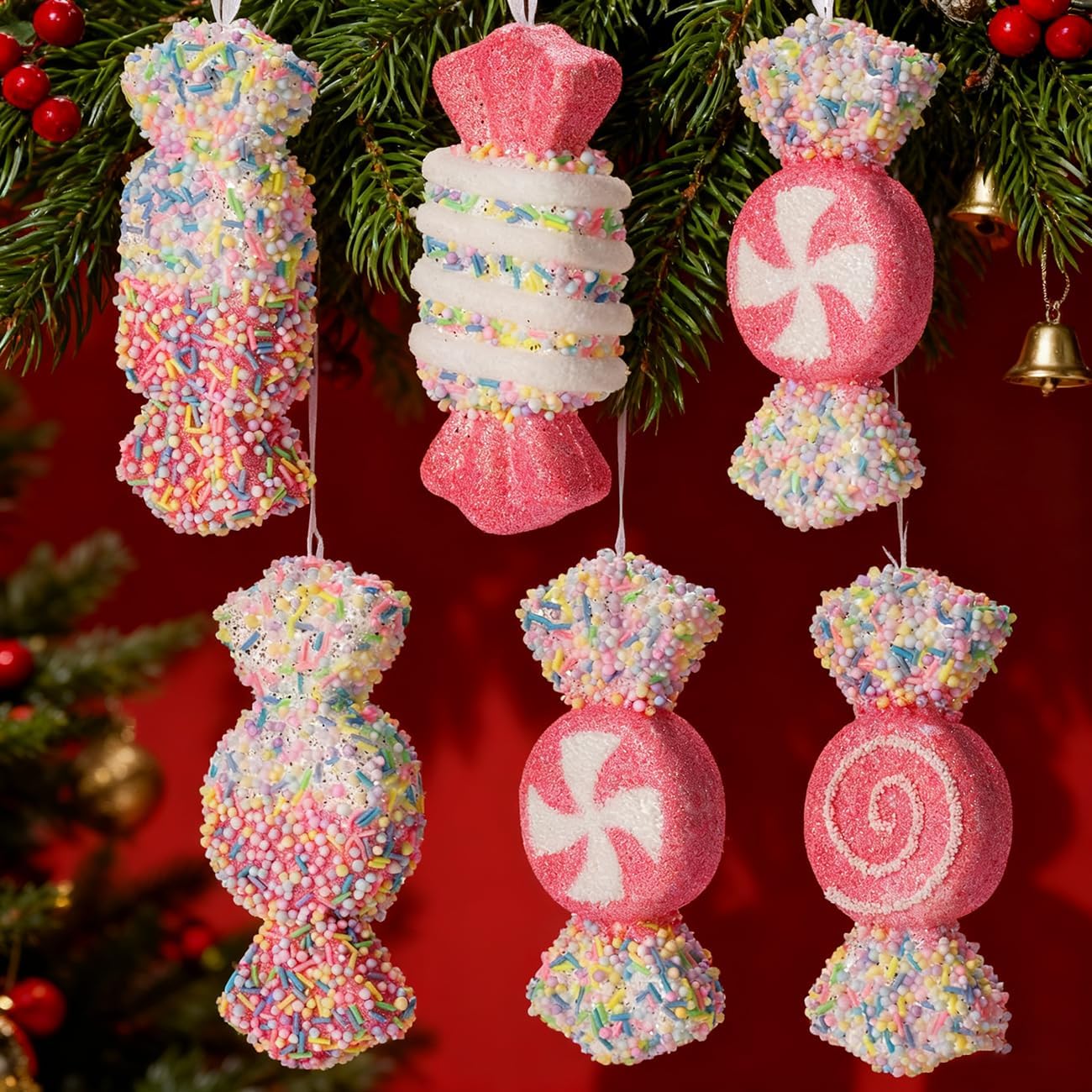 LANGXUN 6pcs Candy Land 2025 Xmas Birthday Party Wedding Suppiles Decoration, Hanging Candy Cane Christmas Tree Décor, Christmas Decorative Hanging Ornaments Crafts