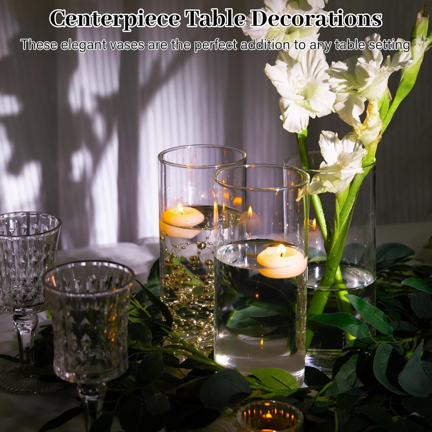 12pcs Glass Cylinder Vases for Centerpieces | 8 Inch Clear Flower Vase for Wedding Decorations, Floating Candle vases for Dinner Table, Bridal Shower, Office Home Décor