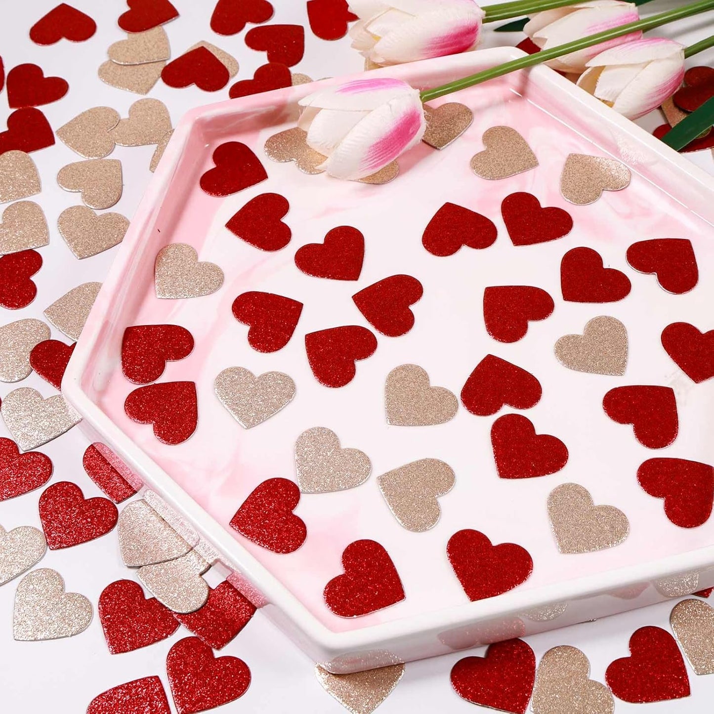 200 Pcs Dark Red and Gold Heart Paper Confetti for Valentine's Day Wedding Baby Shower Birthday Party Table Decoration Supplies