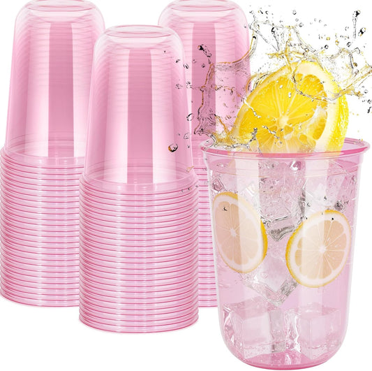 60 Pcs Disposable Stemless Clear Glasses 16 oz NATURAL Arc Crystal Plastic wine glasses Clear Classic Pet Cup for Meeting Weddings Birthdays Cocktail Christmas Party Supplies