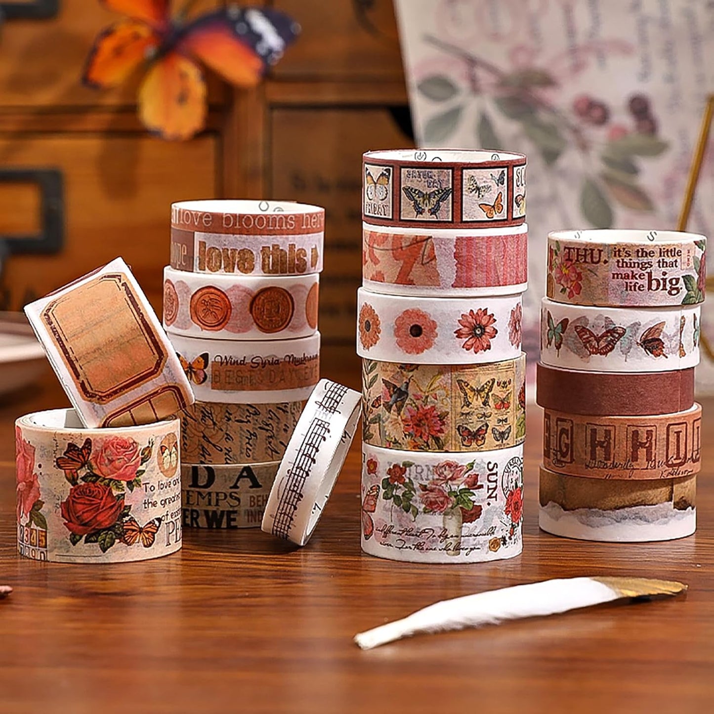 18 Rolls Washi Tape Set for Crafts and Journaling DIY Vintage Floral Tape Scrapbooking Supplies washi Tape for journaling Decorative Tape for Crafts