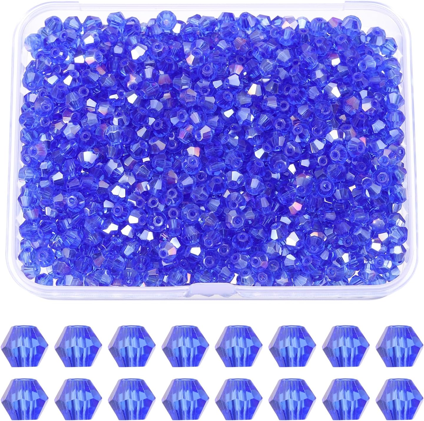 PATIKIL 1000pcs 4mm Bicone Glass Crystal Beads, Faceted Glass Spacer Beads with Box for Jewelry Making Bracelet Necklace Earrings DIY Suncatcher Craft, Blue AB