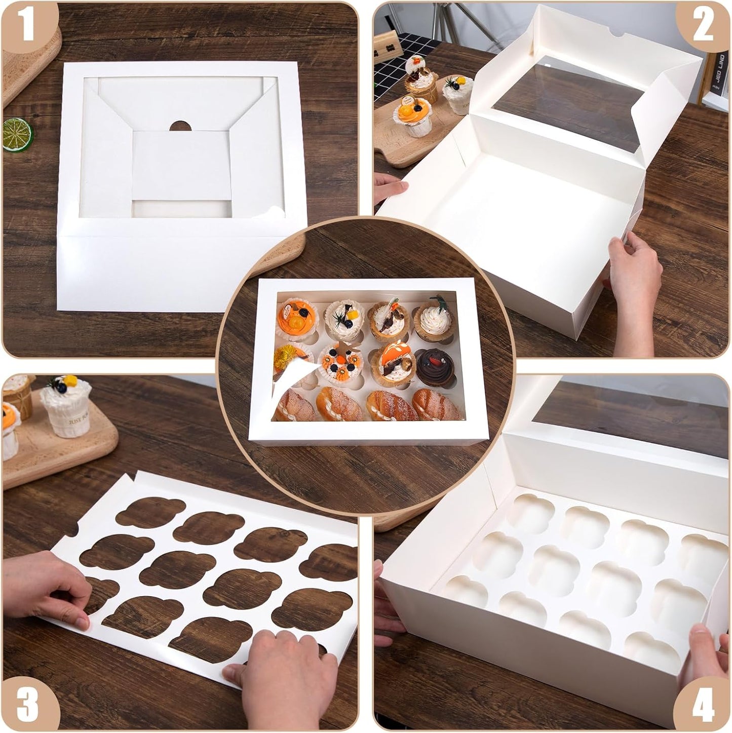 VGOODALL 3PCS White Cupcake Container, 12 Count with Window Boxes Holding 36 Pastry Box for Birthday Holiday Party Bakery Supplies