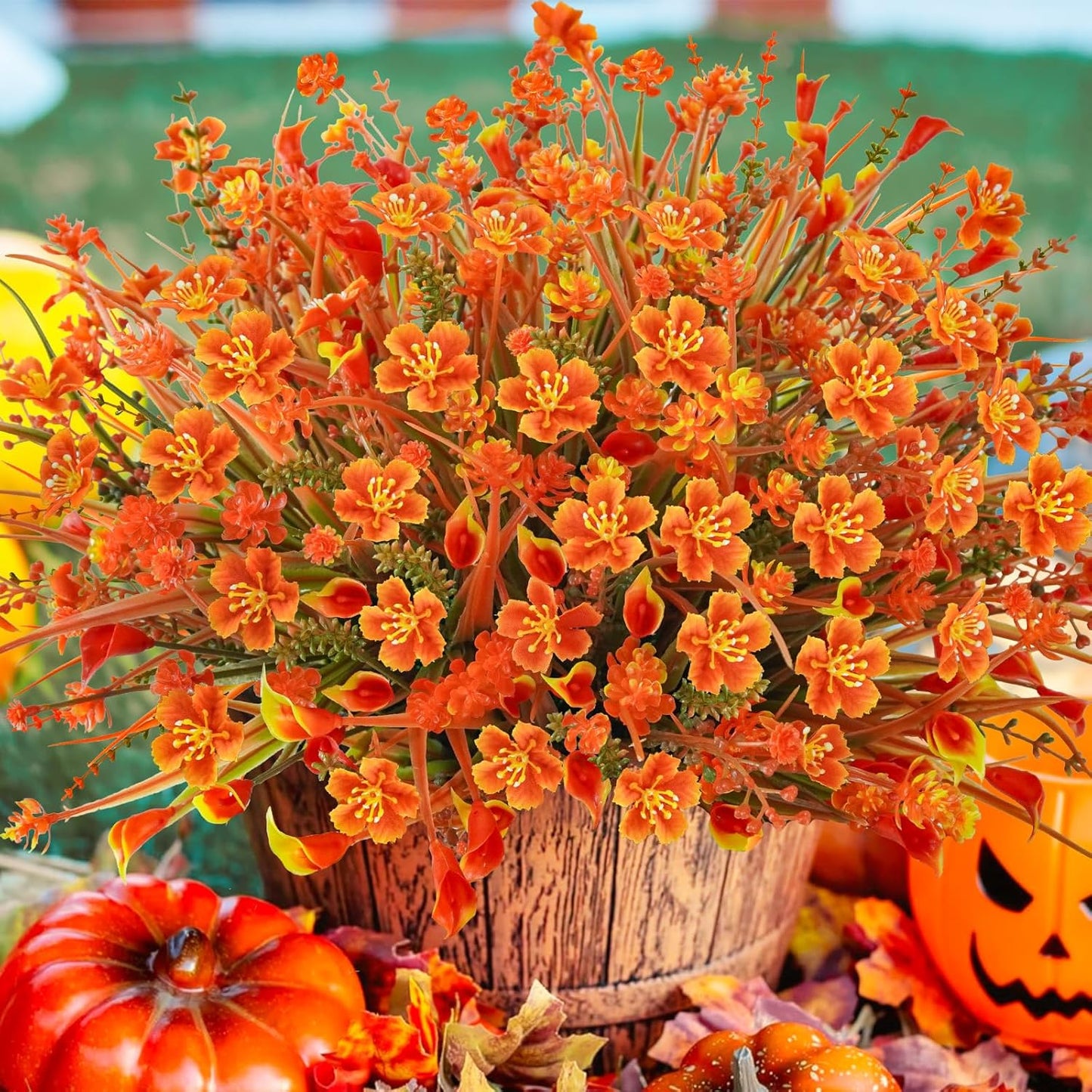 16Pcs Outdoor Fall Flowers UV Resistant Artificial Fall Flowers Autumn Plastic Flowers Plants Fall Greenery Shrubs for Outside Garden Front Porch Patio Thanksgiving Decor