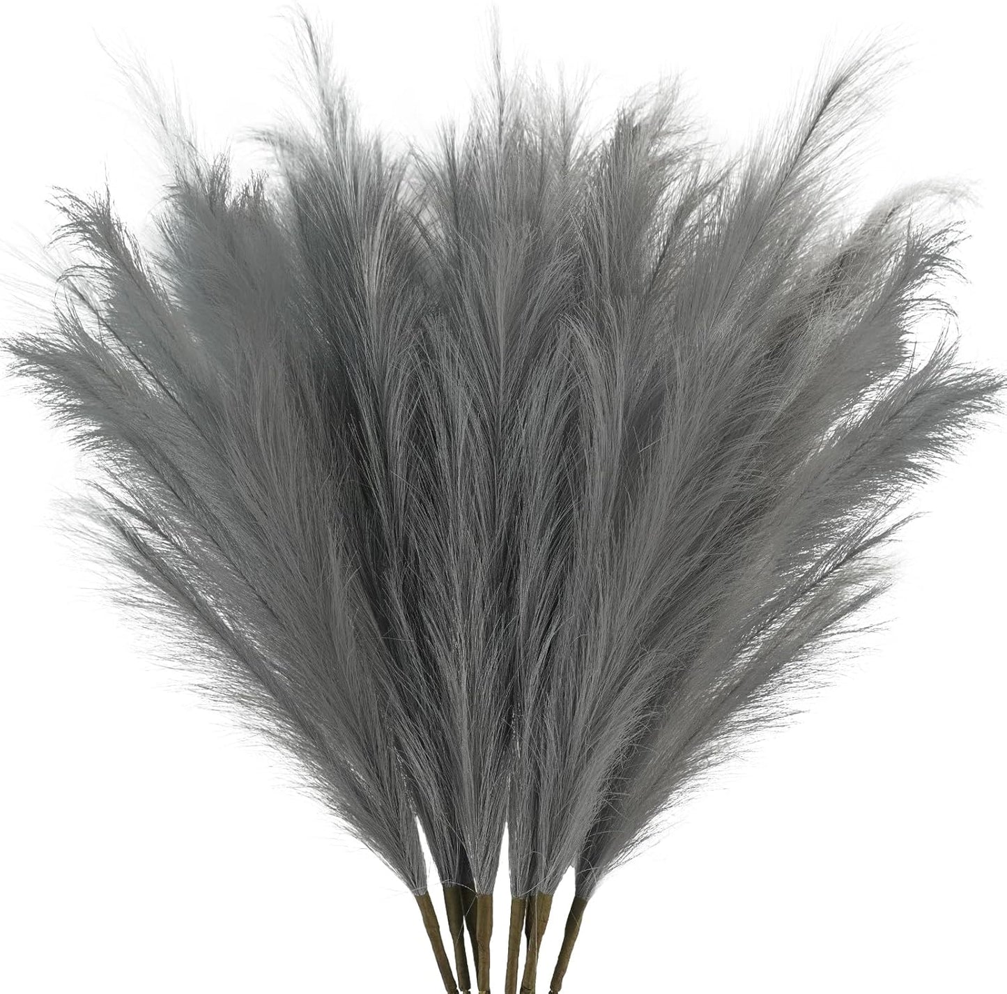 35" Faux Pampas Grass Decor Grey, 8pcs Large Tall Fluffy Artificial Pompous Grass Branches Floral Fake Pompas Grass Bulrush Floor Vase Filler Flower Arrangement for Home Wedding Boho Decor