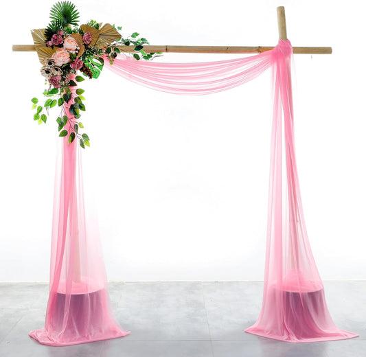 VDS Pack of 1 Panel (30 Inch X 100 Feet) Wedding Arch Draping Fabric Sheer Chiffon Fabric Drapery for Wedding Ceremony Reception Swag Backdrop Canopy Chuppah ARBO Altars Decoration (Coral)