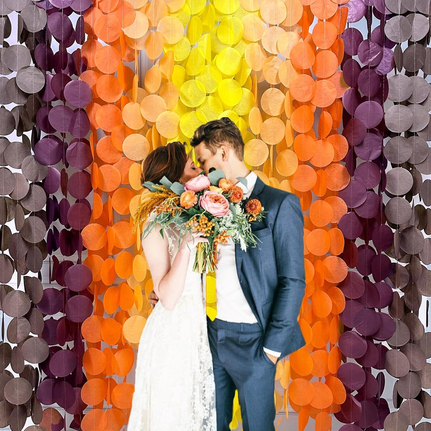 192Ft Fall Party Decorations Big Circle Dots Backdrop Garland Yellow Orange Burgundy Brown Tissue Paper Polka Dot Hanging Streamers for Birthday Wedding Fall Autumn Thanksgiving Harvest Party Supplies