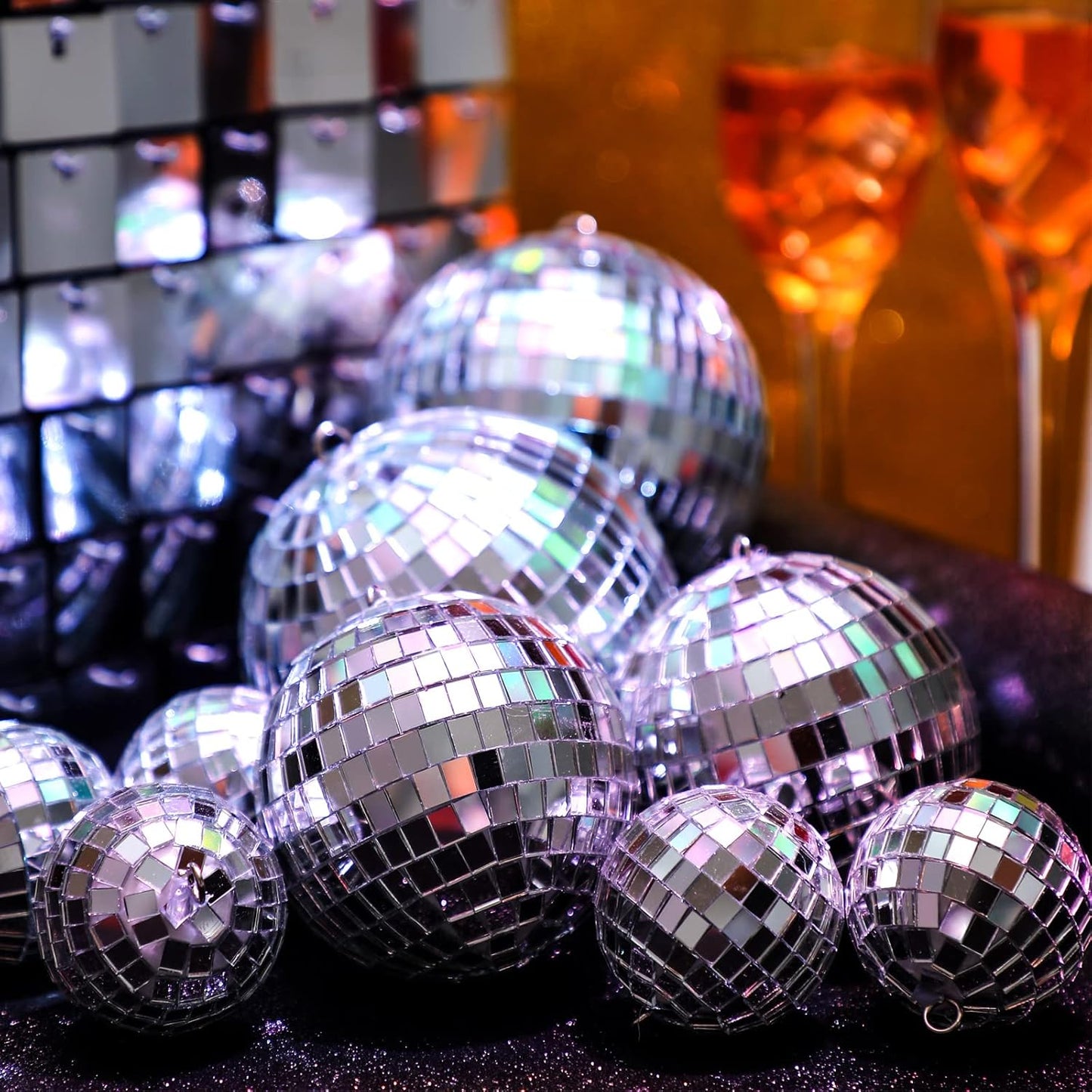 Funtery 100 Pcs Mirror Disco Balls Bulk Assorted Silver Hanging Disco Ball Decor for Home Wedding Birthday Dance Music 70 S Theme Party Christmas Tree Ornaments(0.8'',1.6'',2.4'',3.2'',4'',8'')